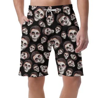 Custom Horror Face Halloween Hawaiian Beach Shorts For Men