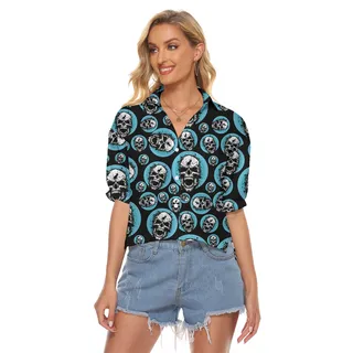 Halloween Spooky Skull Hawaiian Cropped Shirt