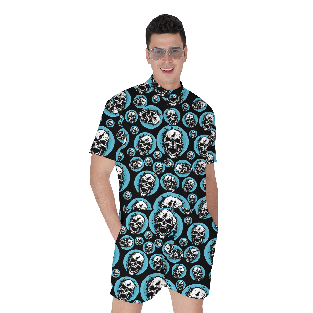 Halloween Skull Blue Hawaiian Romper - variant image 1