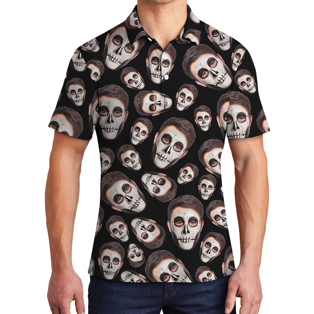 Spooky Custom Face Halloween Hawaiian Polo Shirt - variant image 1