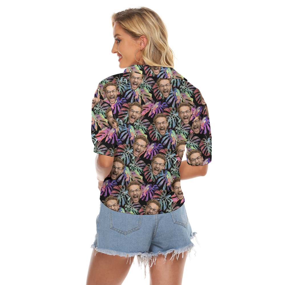 Purple Tropical Hawaiian Crop Top Shirt With Custom Face