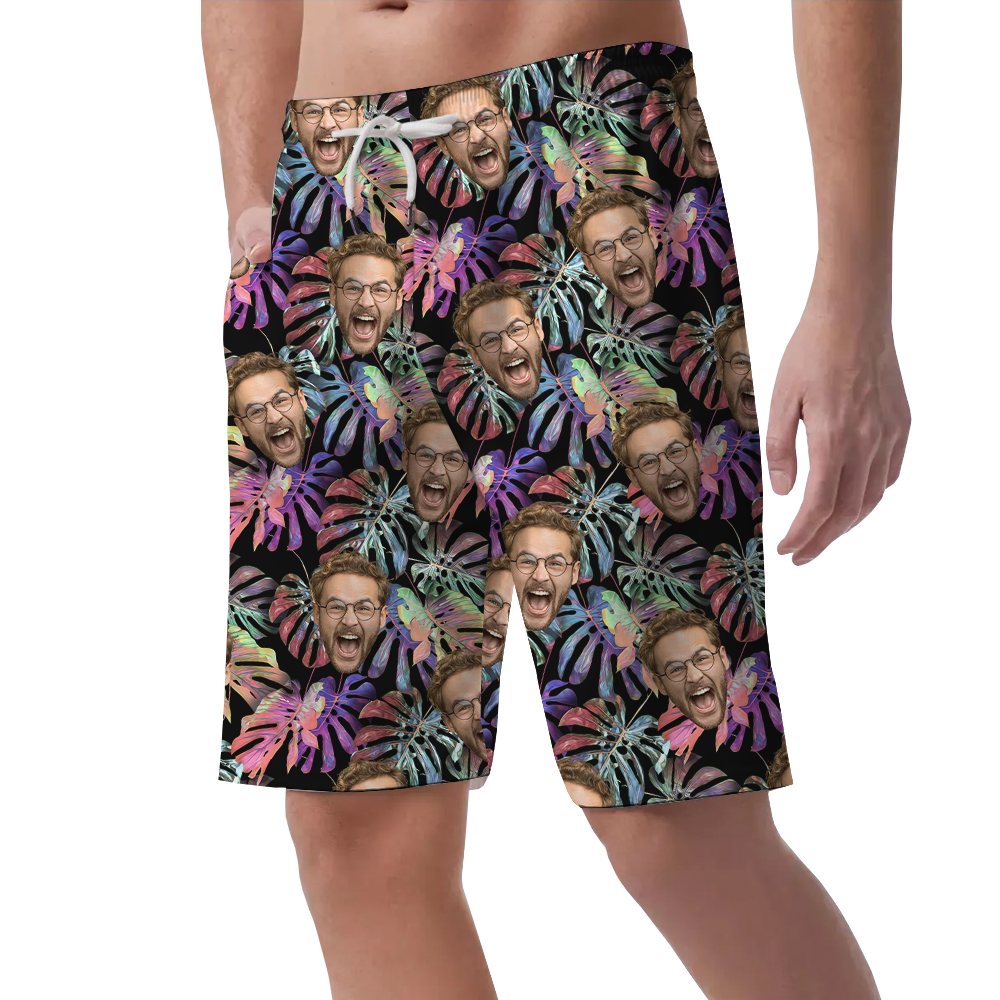 Custom Face Tropical Purple Hawaiian Beach Shorts