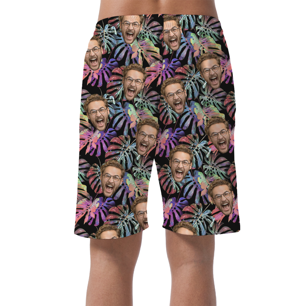 Custom Face Tropical Purple Hawaiian Beach Shorts