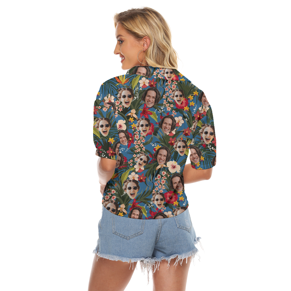 Custom Face Floral Hawaiian Crop Top Shirt