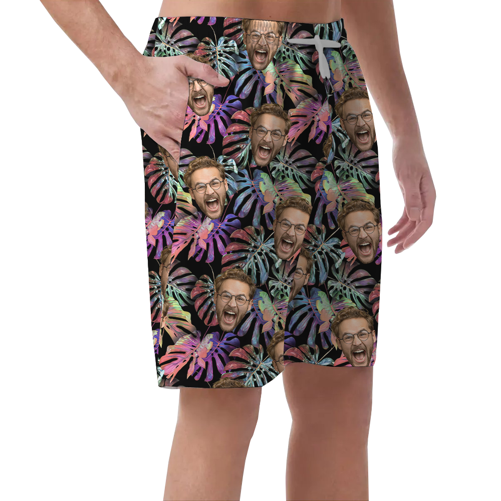 Custom Face Tropical Purple Hawaiian Beach Shorts