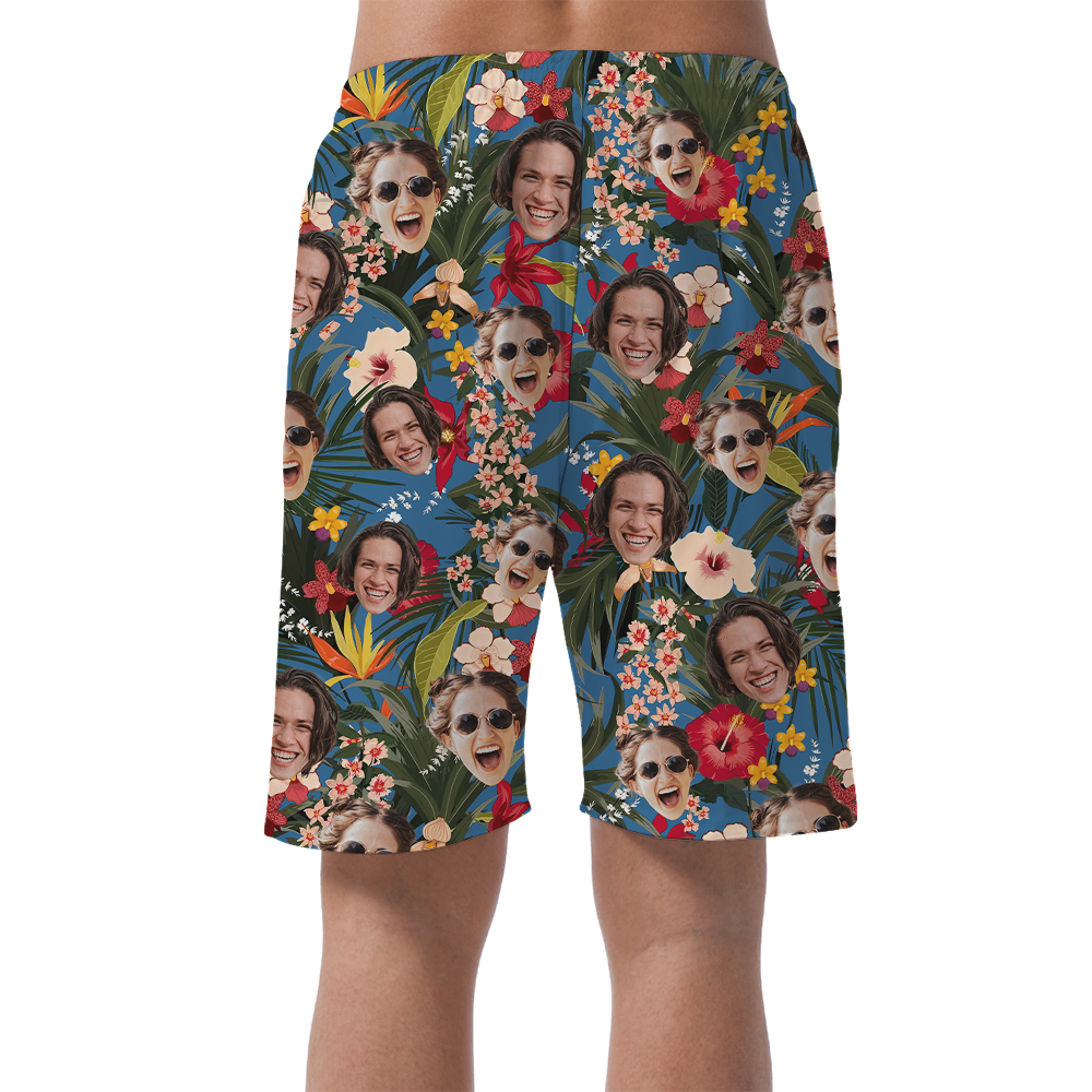 Custom Face Floral Hawaiian Beach Shorts