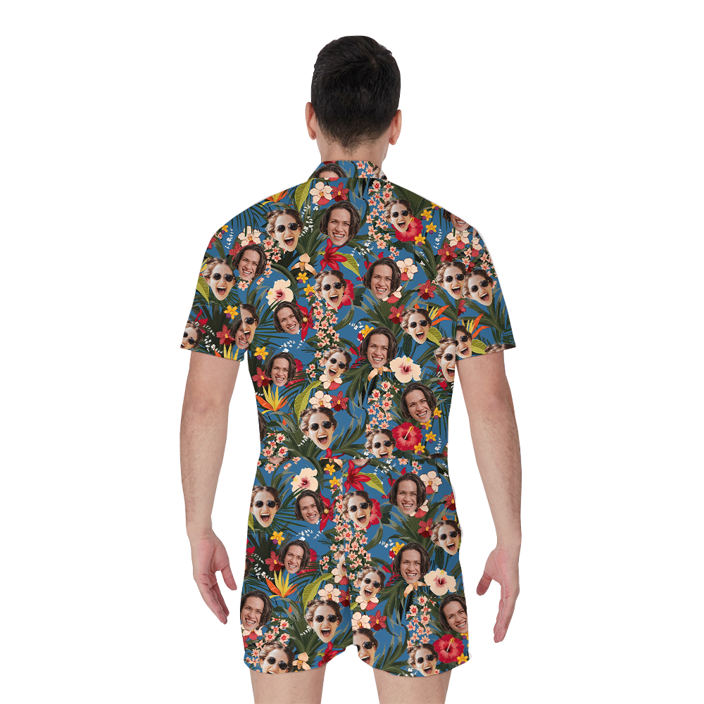 Floral Men's Romper With Custom Face