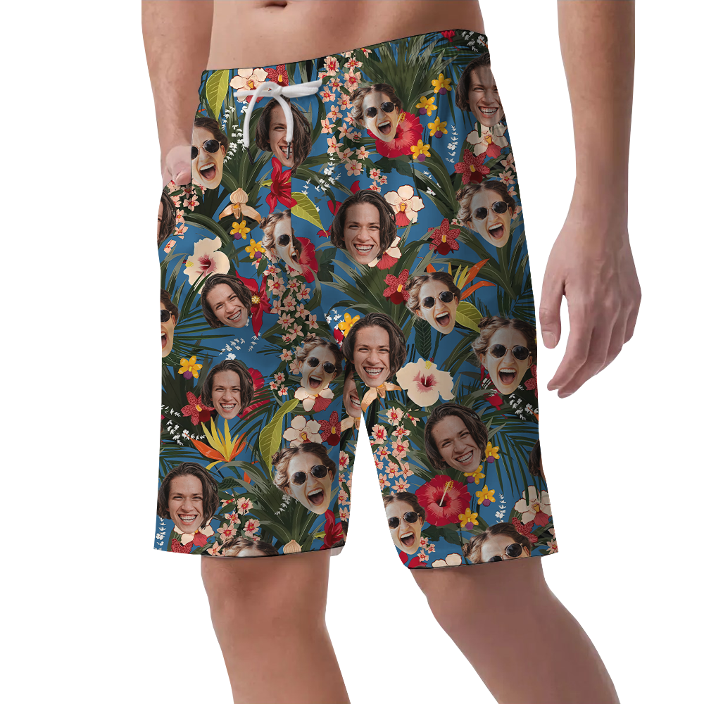 Custom Face Floral Hawaiian Beach Shorts