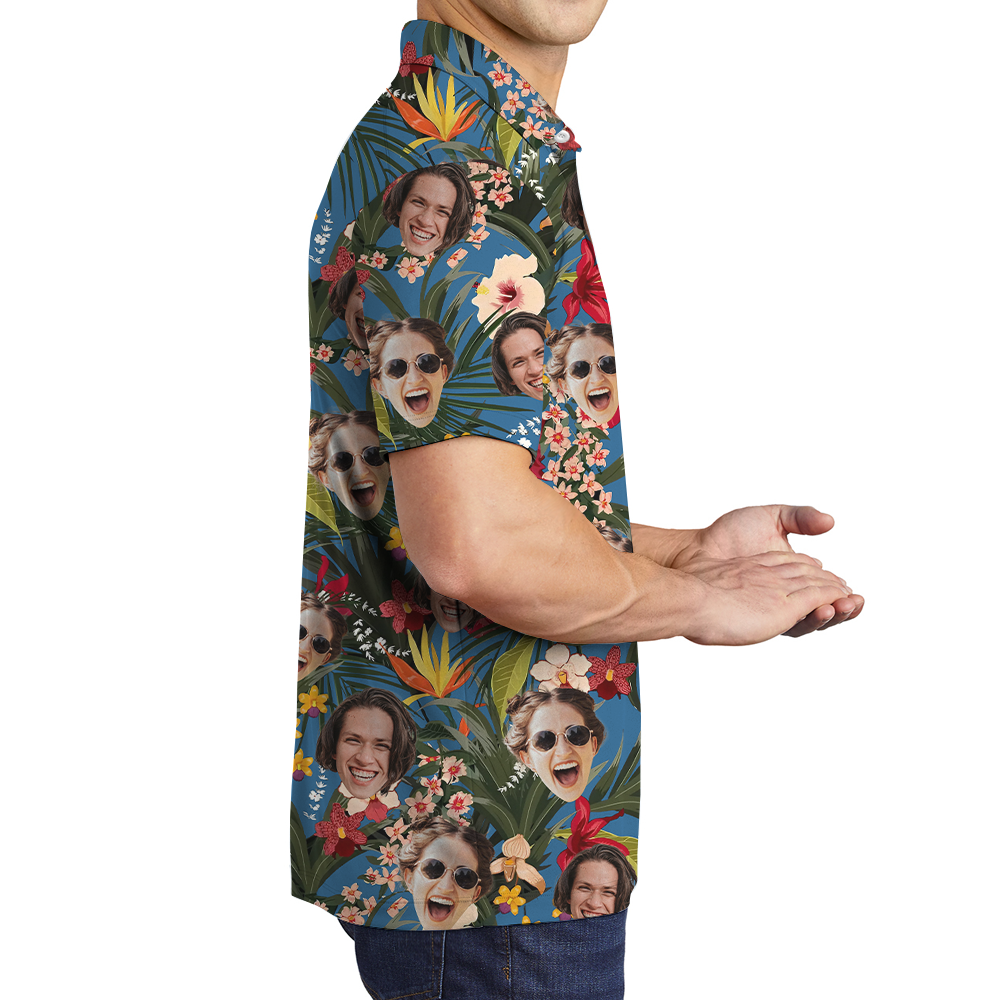 Floral Custom Face Hawaiian Polo Shirt
