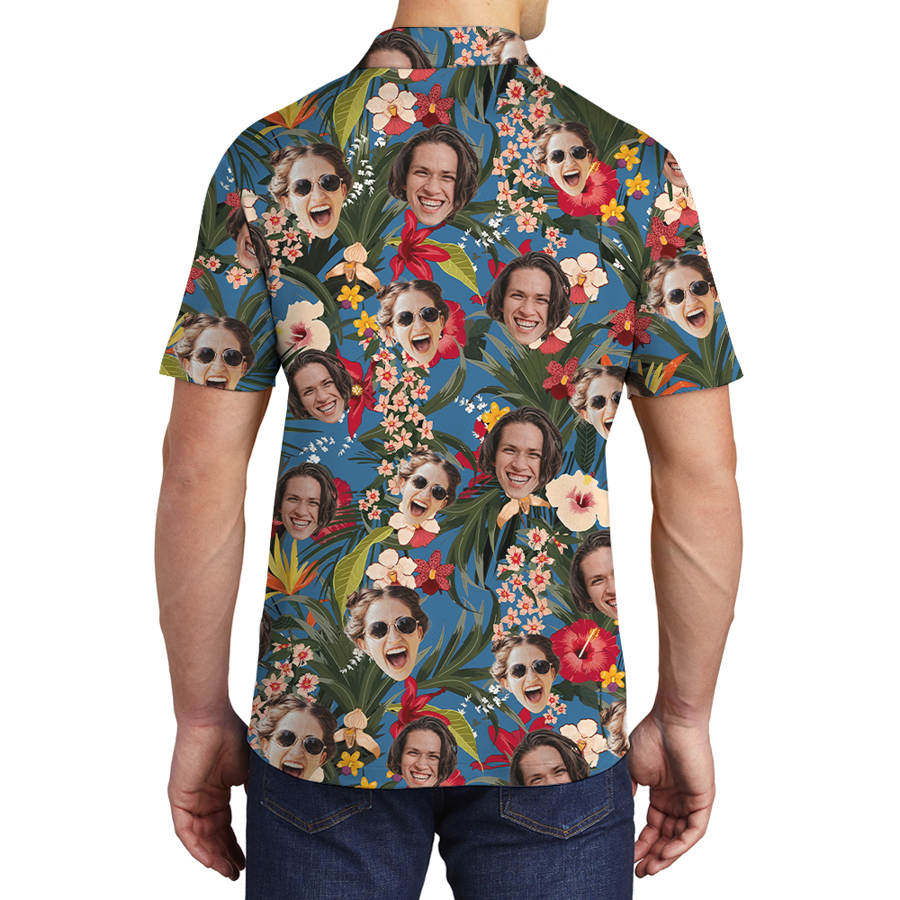 Floral Custom Face Hawaiian Polo Shirt