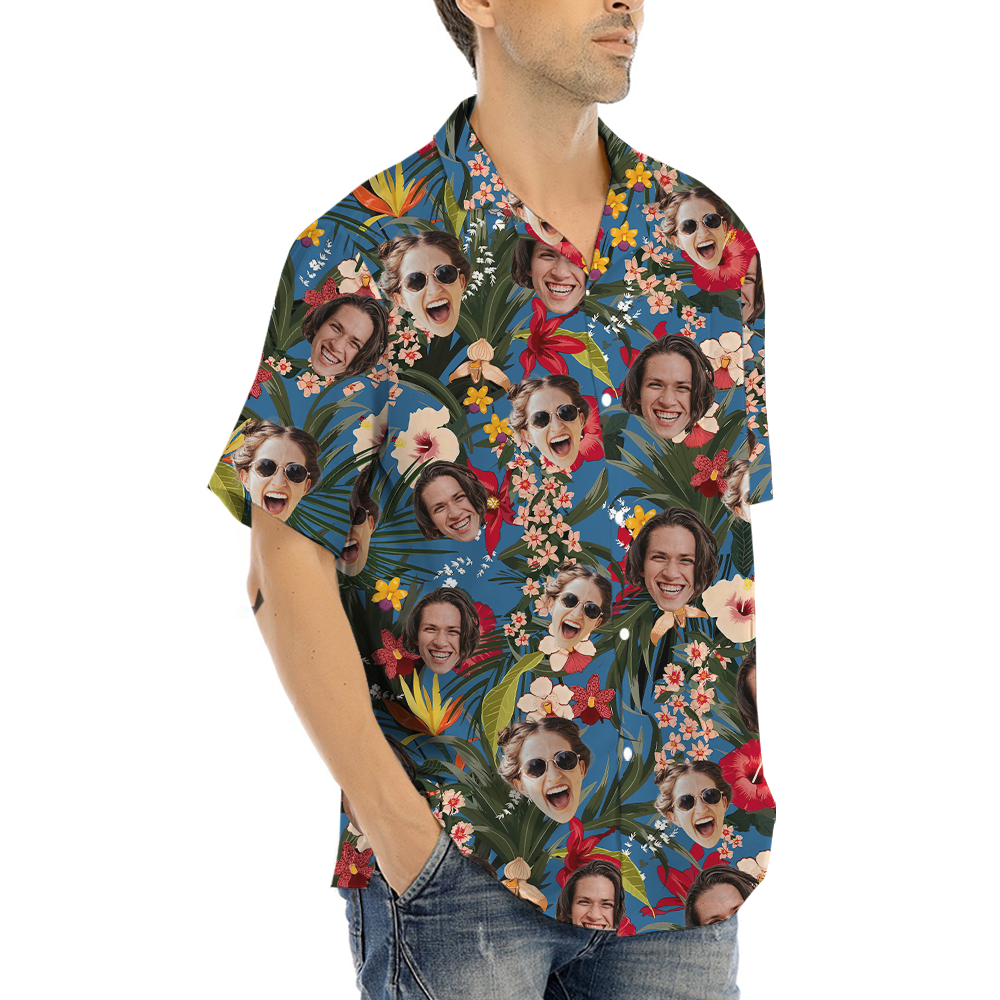 Custom Face Floral Hawaiian Shirt