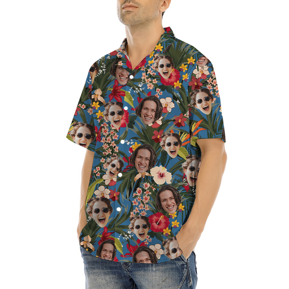 Custom Face Floral Hawaiian Shirt