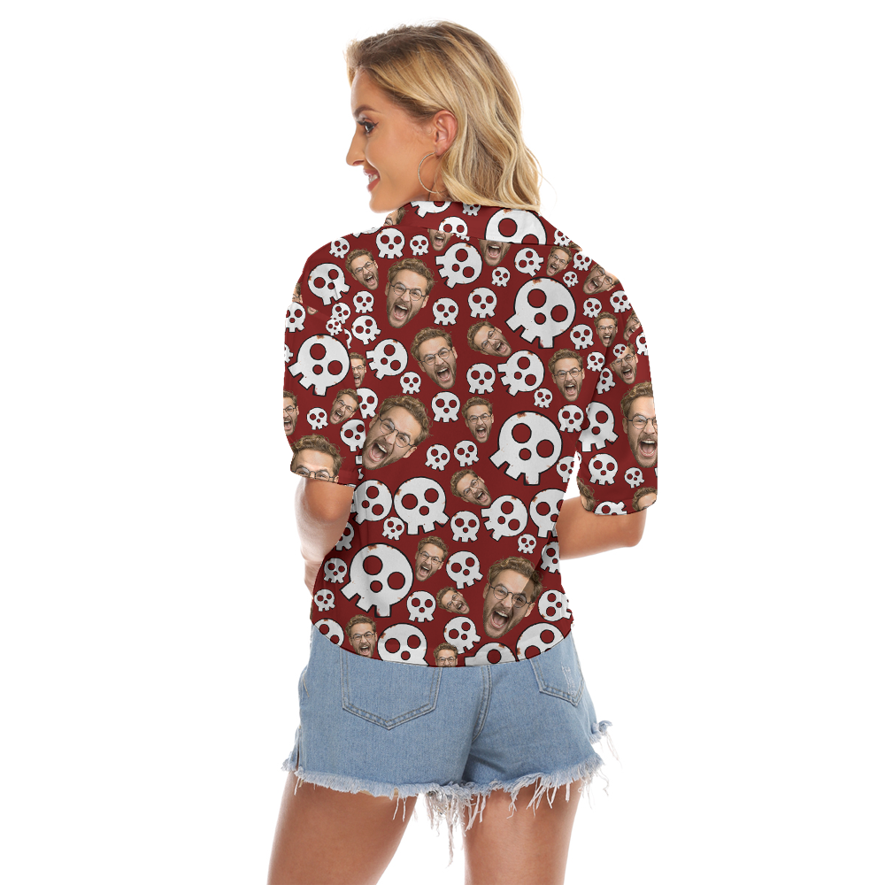 Custom Face Halloween Skull Red Women's Crop Top Shirt