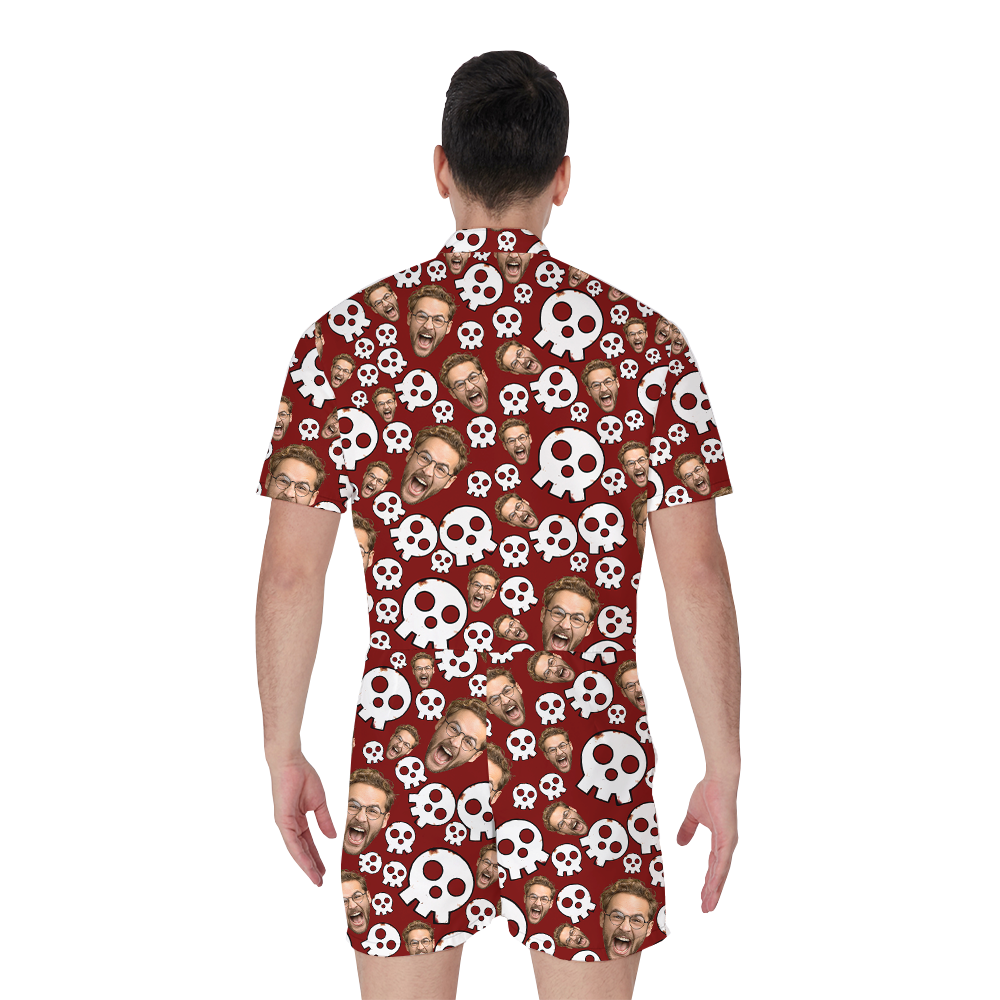 Custom Face Spooky Skull Red Hawaiian Romper