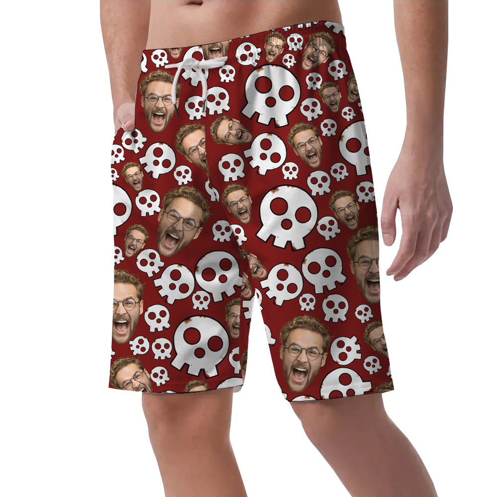 Spooky Skull Custom Face Halloween Hawaiian Beach Shorts