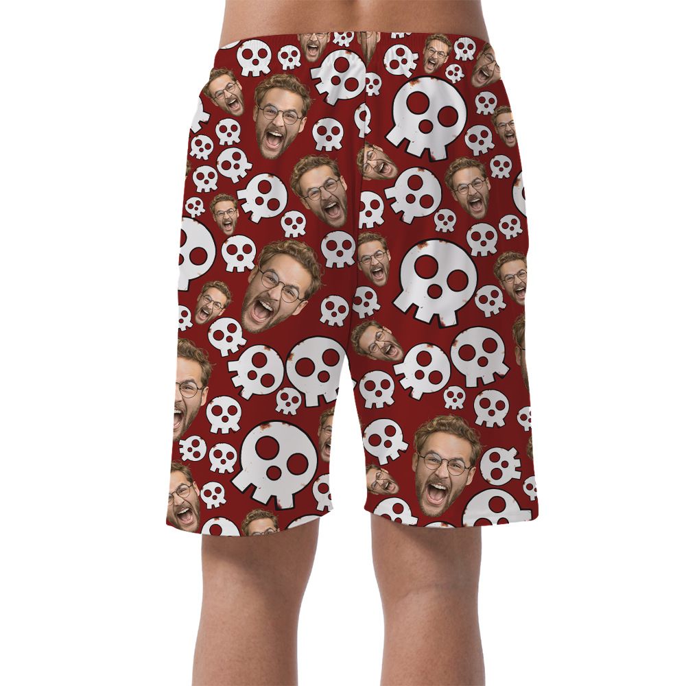 Spooky Skull Custom Face Halloween Hawaiian Beach Shorts