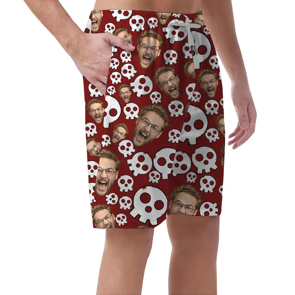 Spooky Skull Custom Face Halloween Hawaiian Beach Shorts