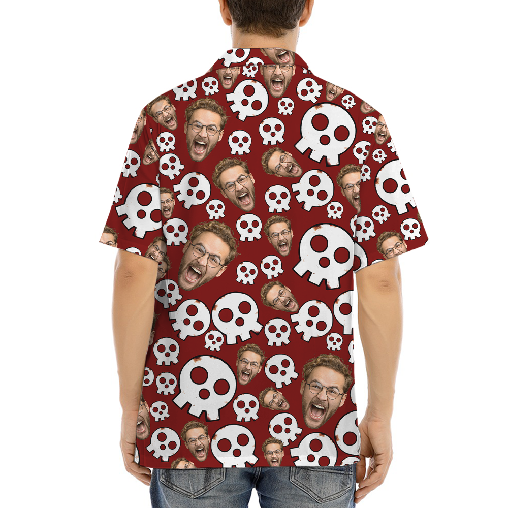 Funny Custom Face Skull Halloween Hawaiian Shirt