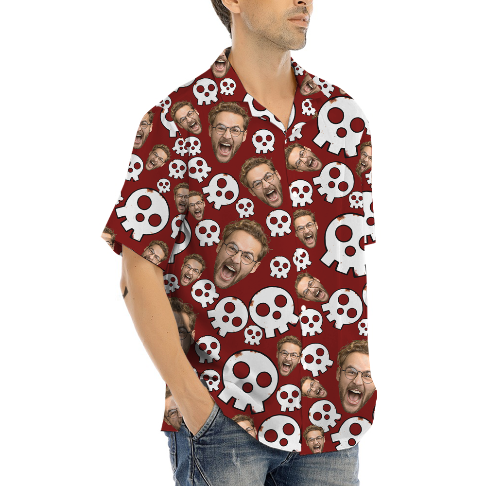 Funny Custom Face Skull Halloween Hawaiian Shirt