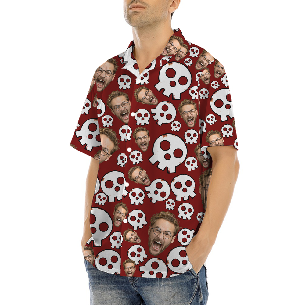 Funny Custom Face Skull Halloween Hawaiian Shirt