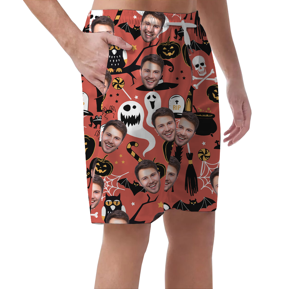 Halloween Ghost Custom Face Hawaiian Beach Shorts