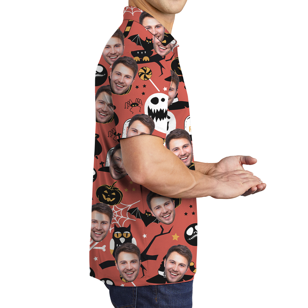 Custom Face Spooky Ghost Halloween Hawaiian Polo Shirt