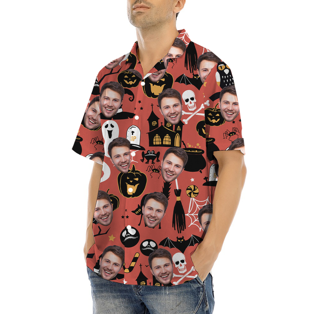 Spooky Ghost Custom Face Halloween Hawaiian Shirt