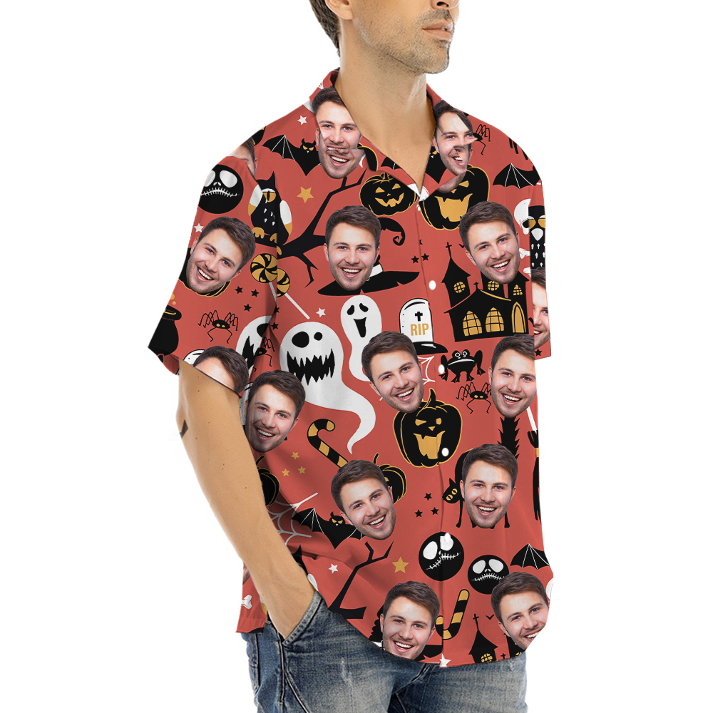 Spooky Ghost Custom Face Halloween Hawaiian Shirt