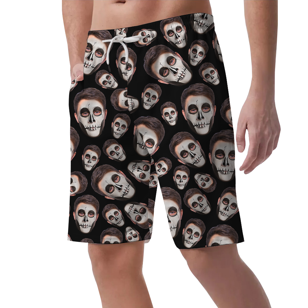 Custom Horror Face Halloween Hawaiian Beach Shorts For Men