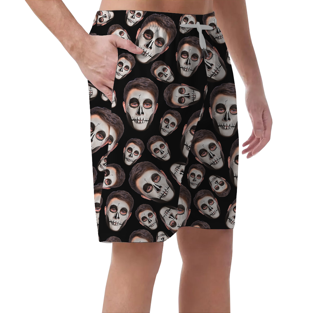Custom Horror Face Halloween Hawaiian Beach Shorts For Men