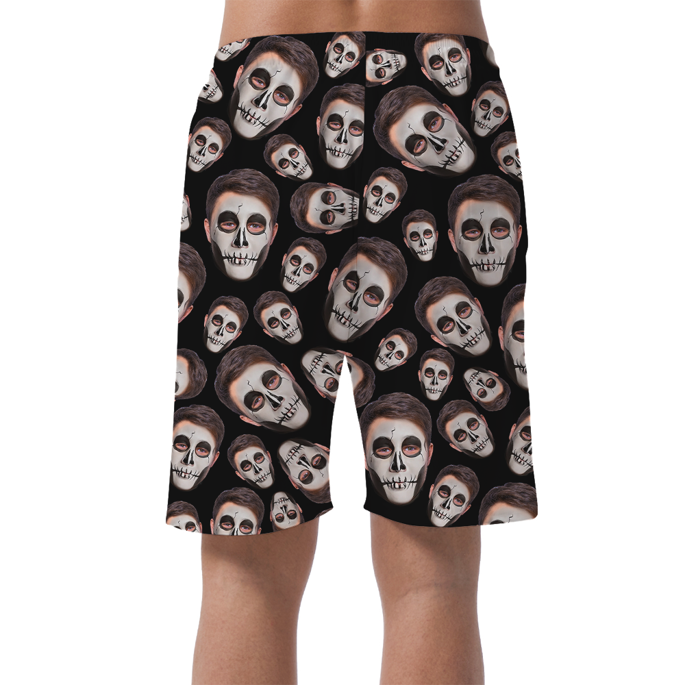 Custom Horror Face Halloween Hawaiian Beach Shorts For Men