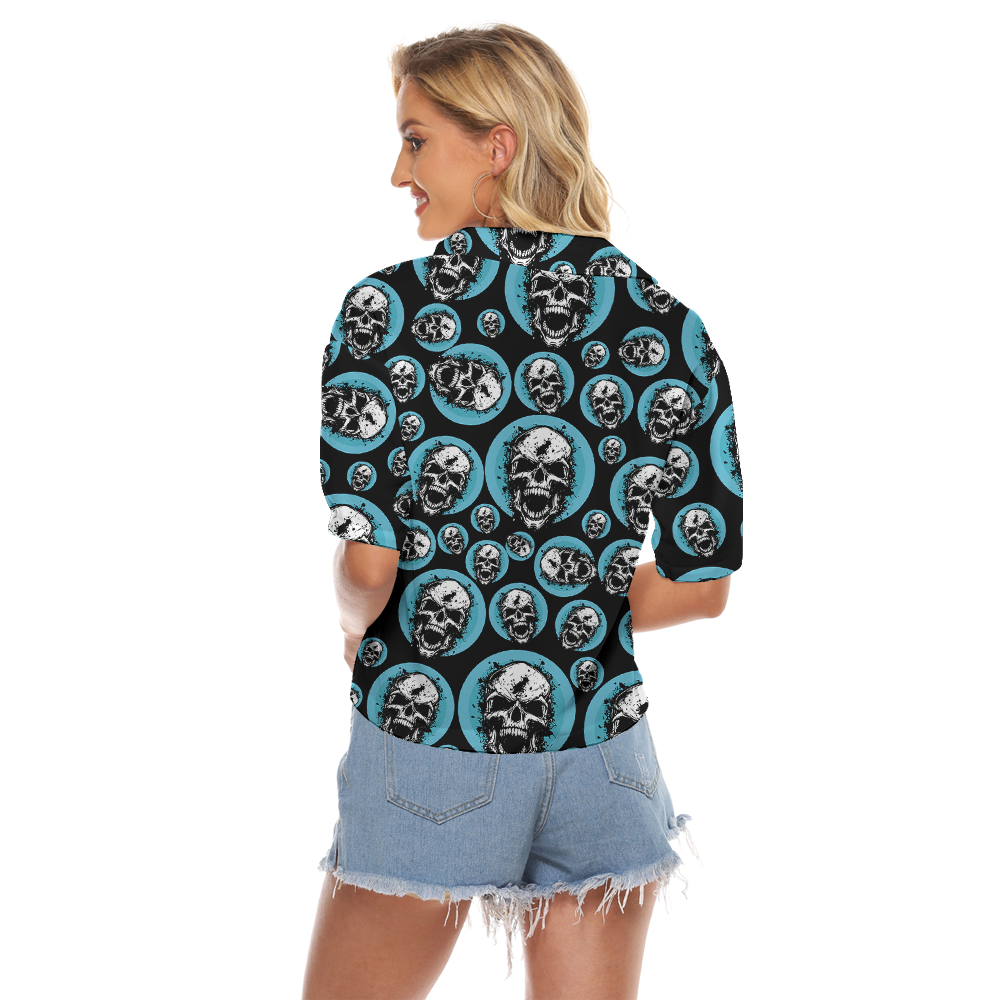 Halloween Spooky Skull Hawaiian Cropped Shirt