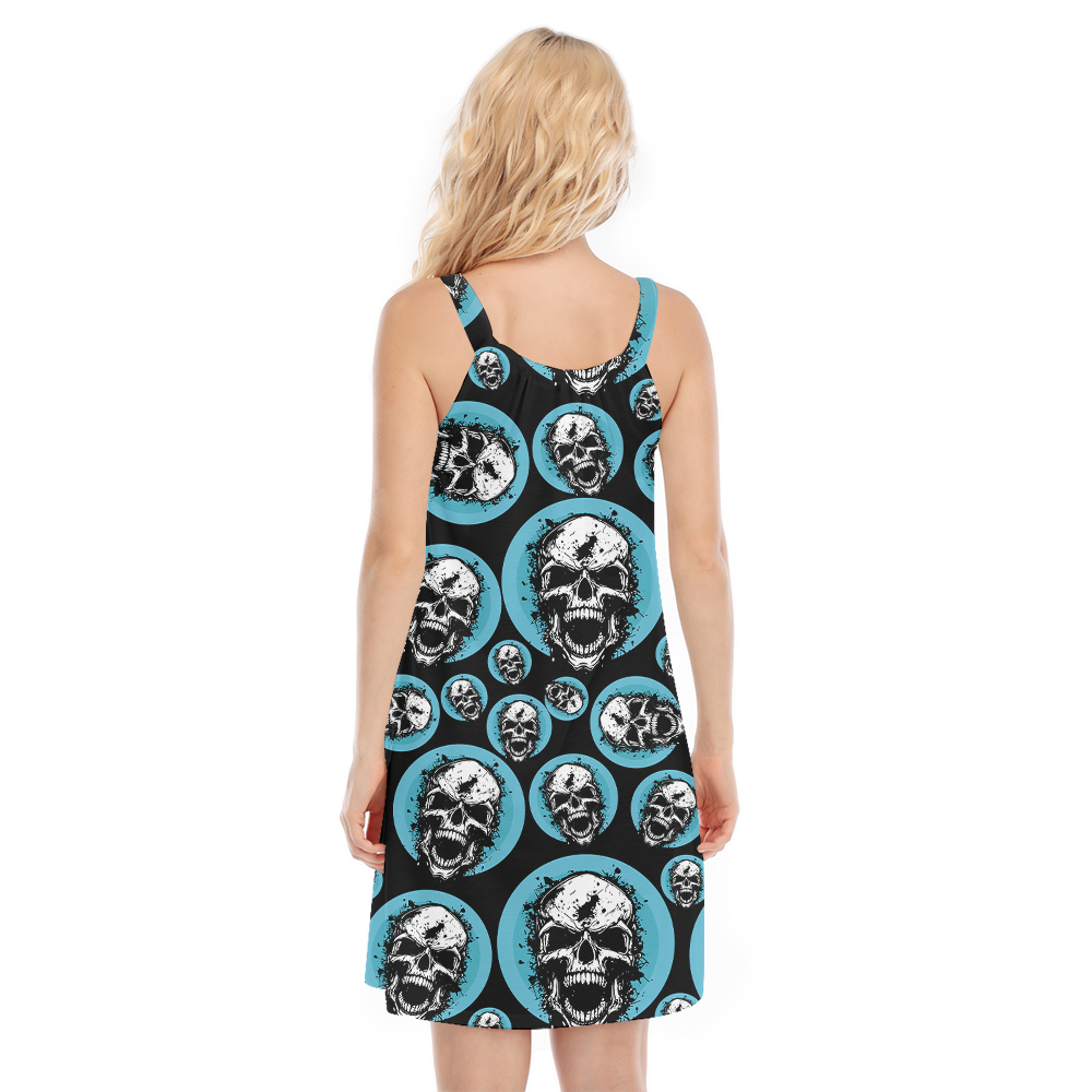Scary Skull Halloween Blue Cami Dress