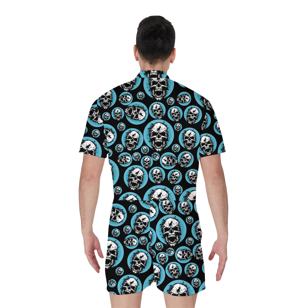 Halloween Skull Blue Hawaiian Romper