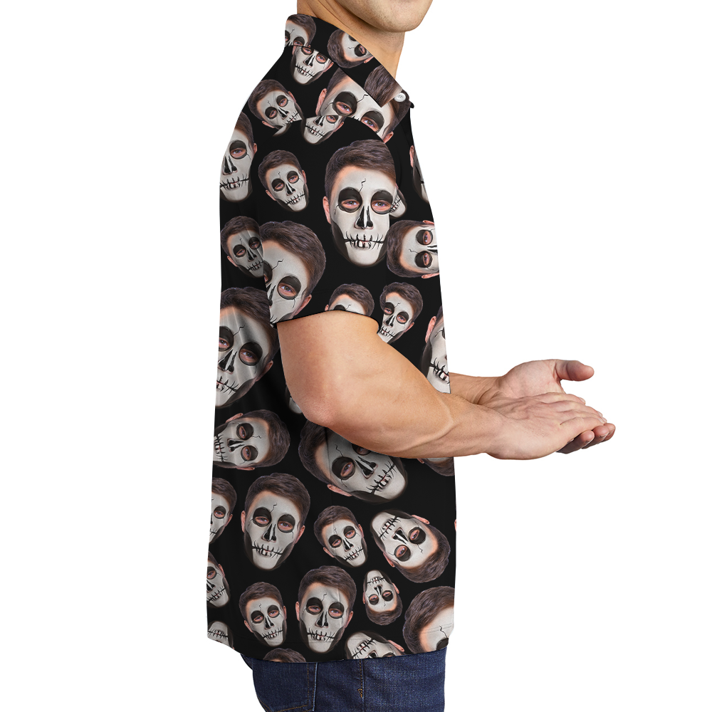 Spooky Custom Face Halloween Hawaiian Polo Shirt