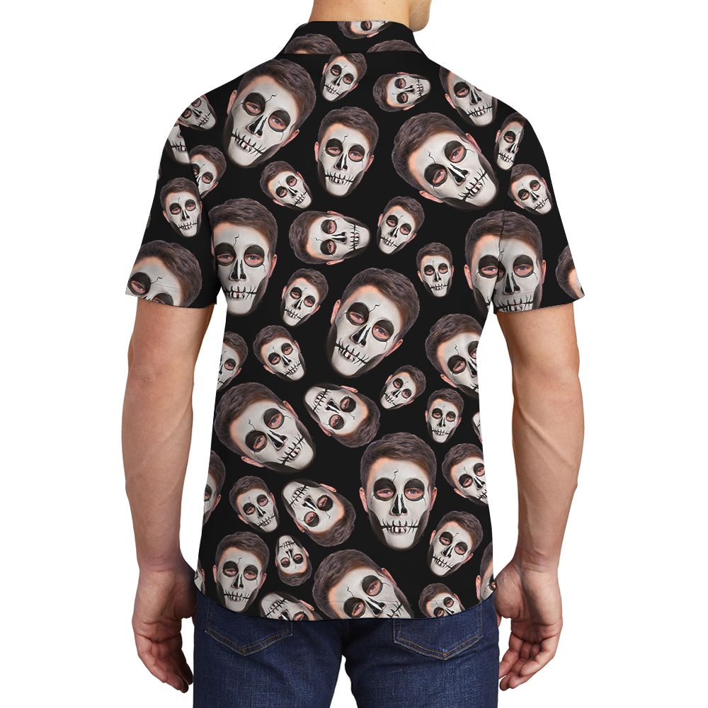 Spooky Custom Face Halloween Hawaiian Polo Shirt