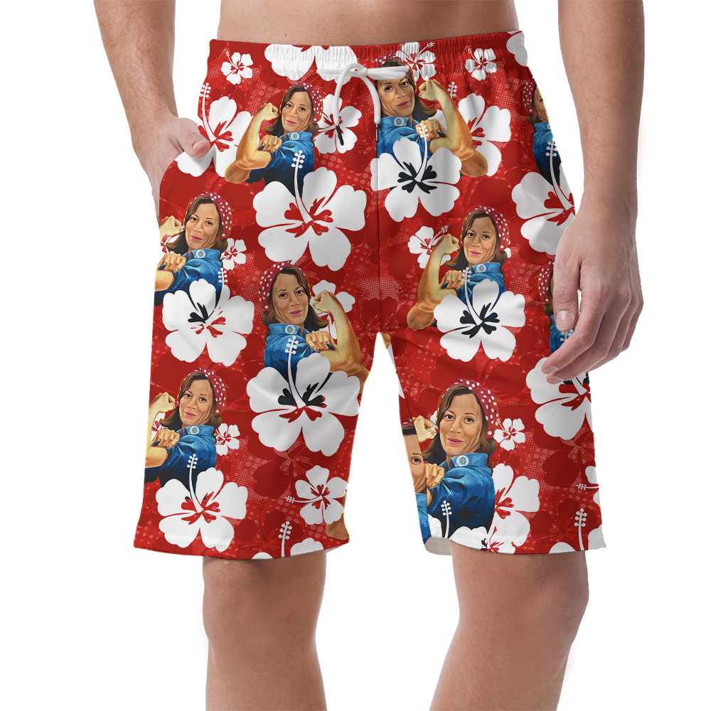 Kamala Harris Vintage Hibiscus Hawaiian Beach Shorts - variant image 1
