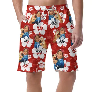 Kamala Harris Vintage Hibiscus Hawaiian Beach Shorts