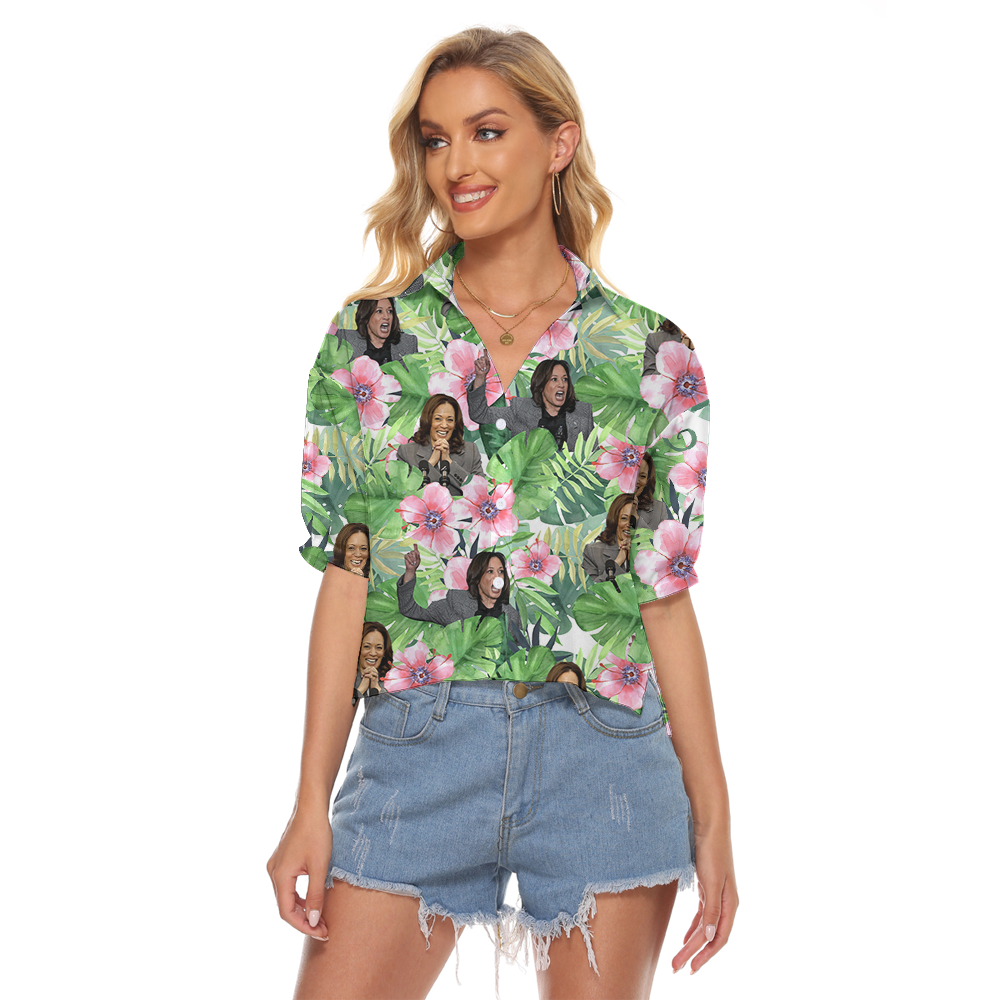 Kamala Harris Tropical Women's Cropped Shirt - variant image 1