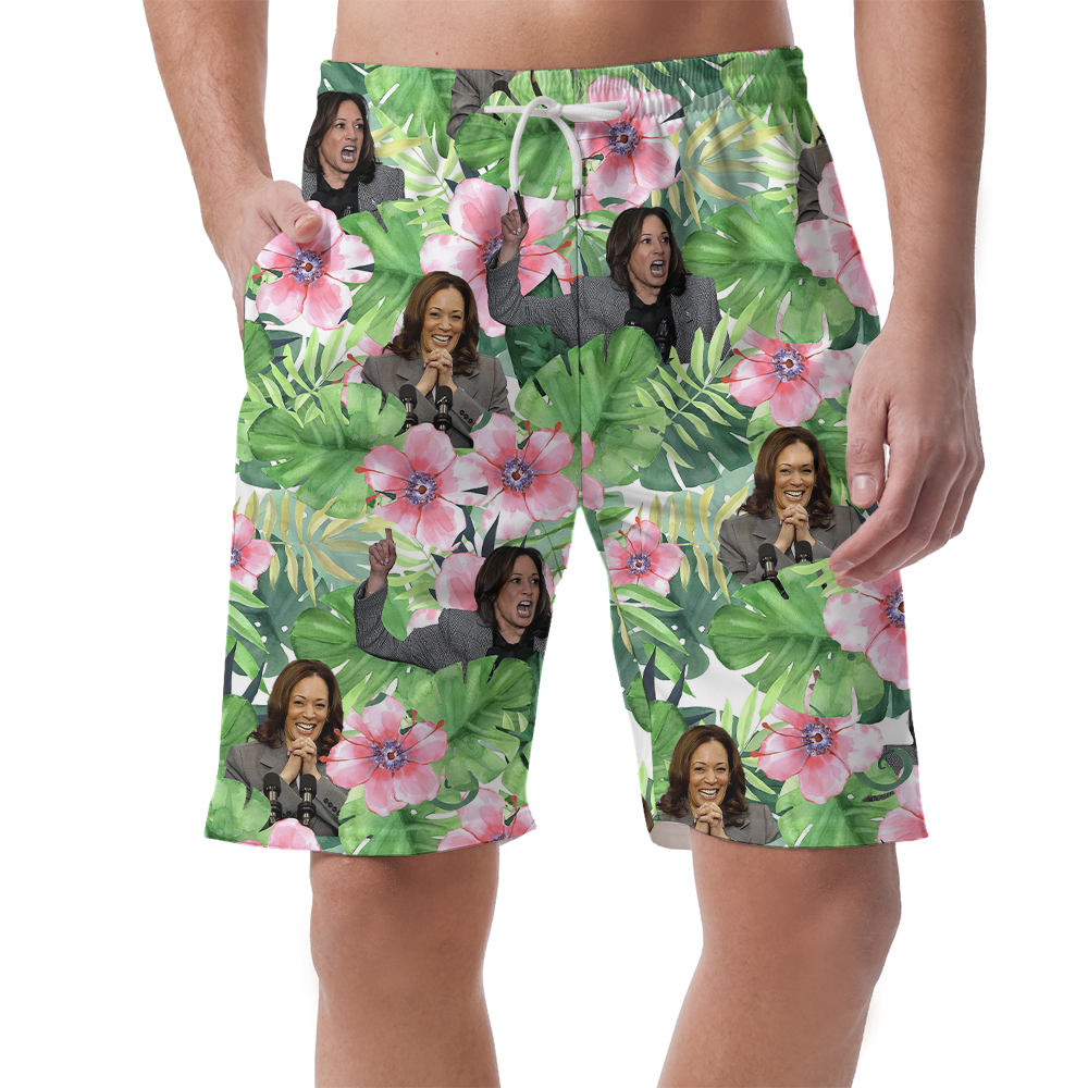 Kamala Harris Floral Green Hawaiian Beach Shorts - variant image 1