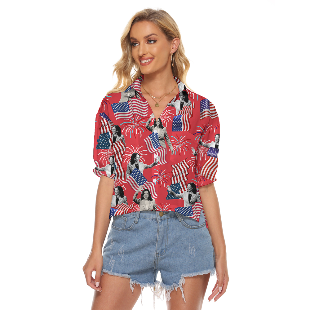 Kamala Harris Red Hawaiian Crop Top Shirt - variant image 1