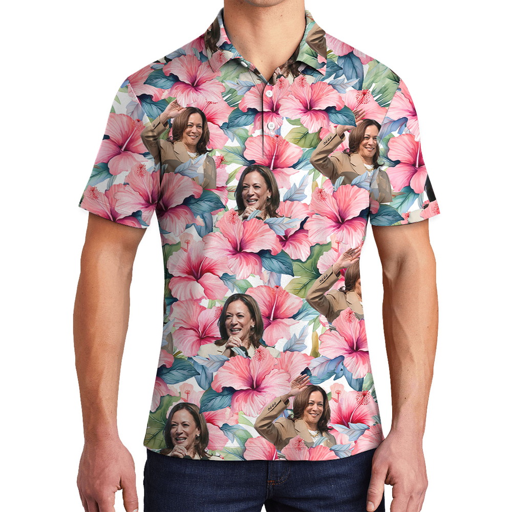 Floral Kamala Harris Hawaiian Polo Shirt - variant image 1