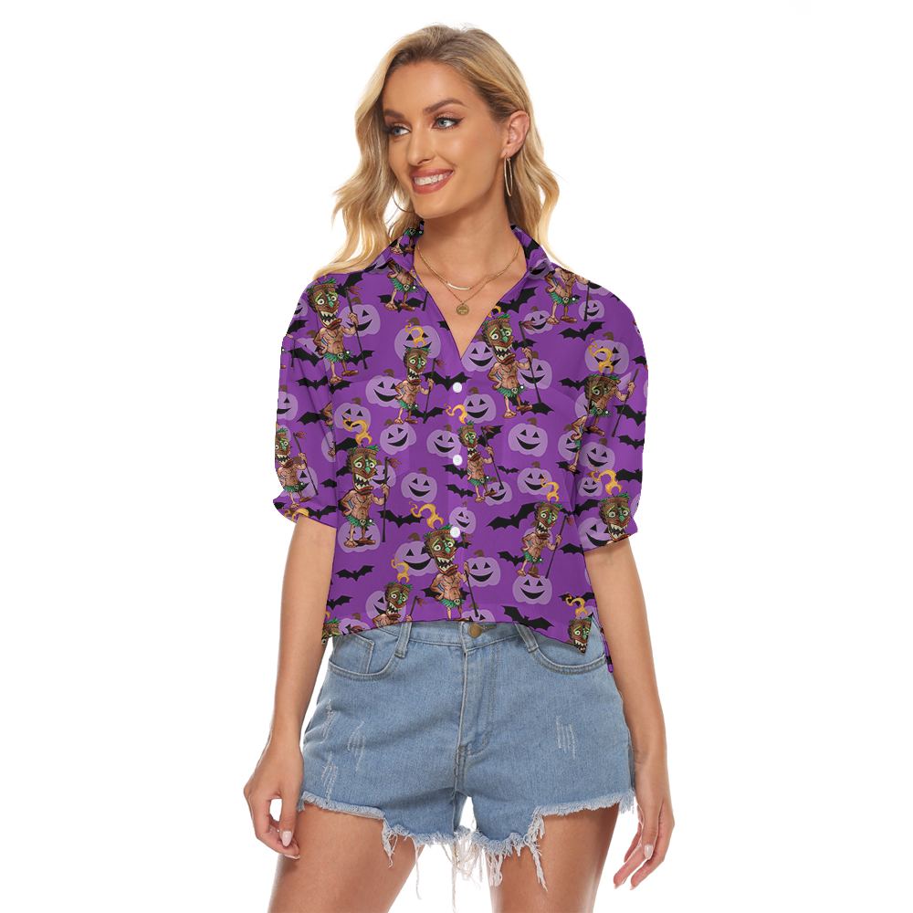 Spooky Tiki Halloween Hawaiian Cropped Shirt - variant image 1
