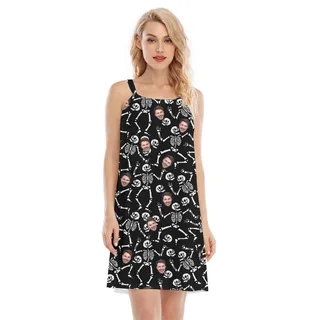 Custom Face Halloween Skeleton Black Cami Dress