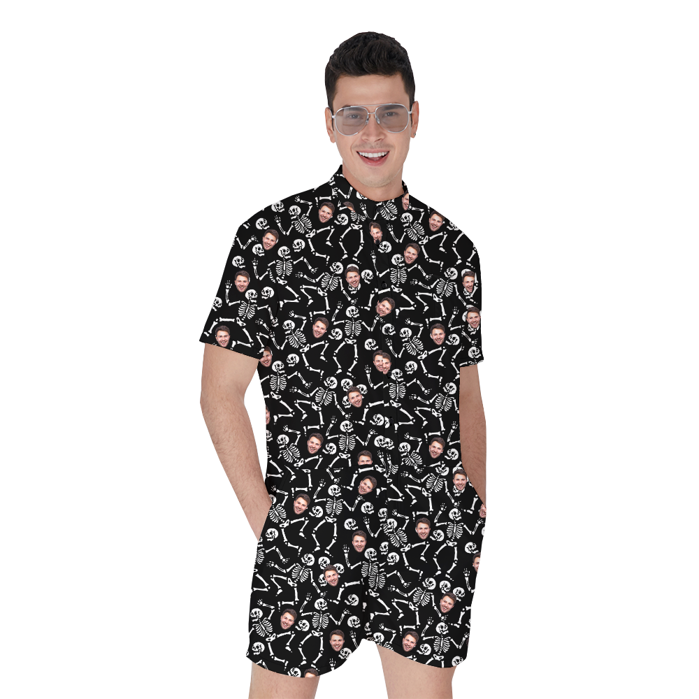 Spooky Skeleton Hawaiian Romper With Custom Face - variant image 1