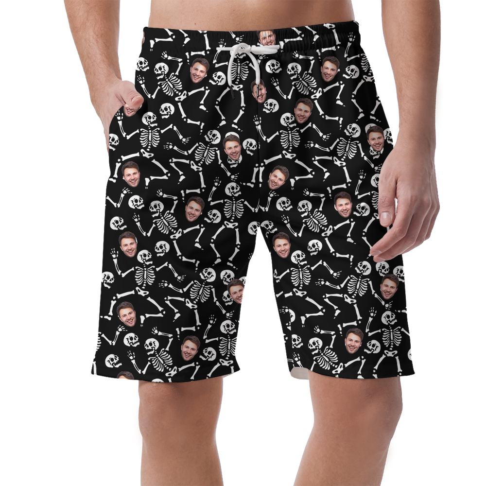 Custom Face Skeleton Spooky Hawaiian Beach Shorts - variant image 1