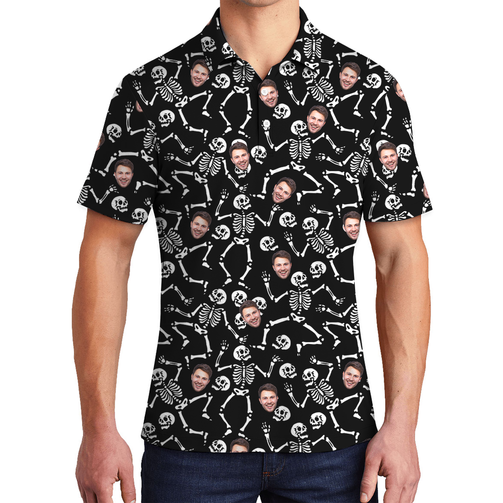Funny Custom Face Skeleton Halloween Hawaiian Polo Shirt - variant image 1