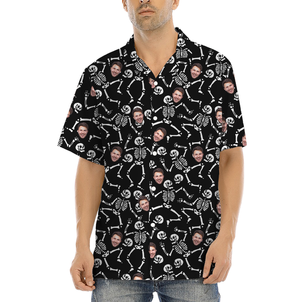 Custom Face Spooky Skeleton Hawaiian Shirt - variant image 1