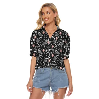 Custom Face Spooky Skeleton Hawaiian Crop Top Shirt