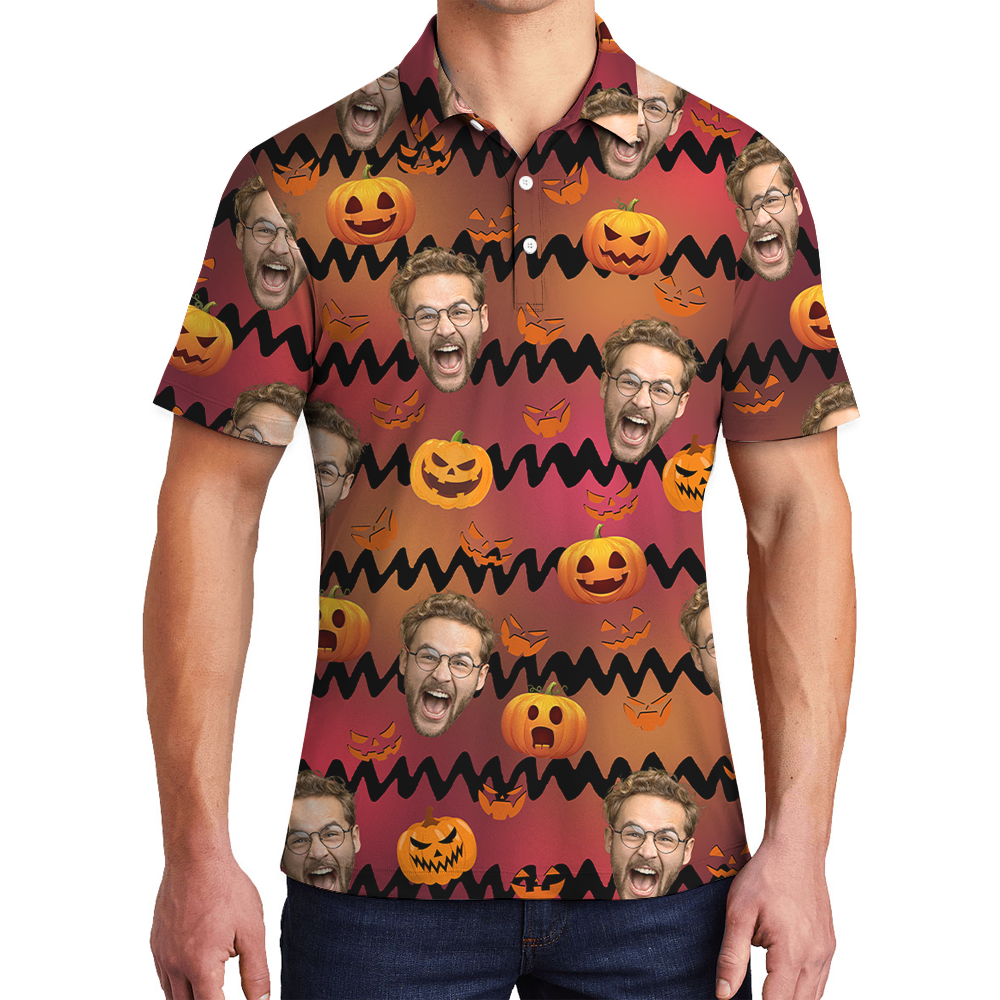Custom Face Horror Pumpkin Hawaiian Polo Shirt - variant image 1